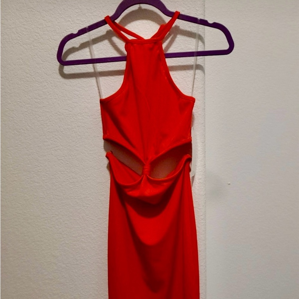 Orange cutout dress.